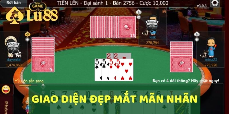 Hướng Dẫn Cách Chơi Bài Tiến Lên Miền Nam Tại LU88 6 Giao diện đẹp mắt của Tiến Lên tại LU88